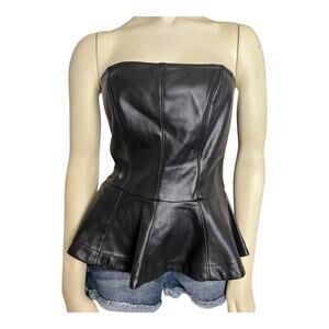 Black Pleather Strapless Bustier Peplum Y2K Shirt Top Trashy Club Goth 6 NWT